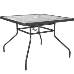 Outsunny Square Garden Dining Table with Tempered Glass Top & Umbrella Hole, 100 x 100 cm