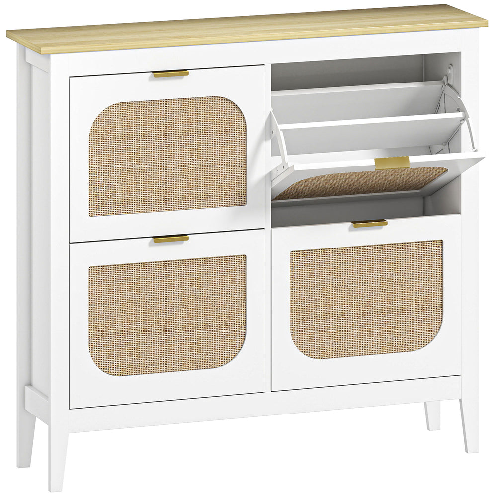 HOMCOM Narrow Shoe Cabinet, Boho Slim Shoe Storage Cabinet with 4 Flip Drawers, Holds 20 Pairs, White