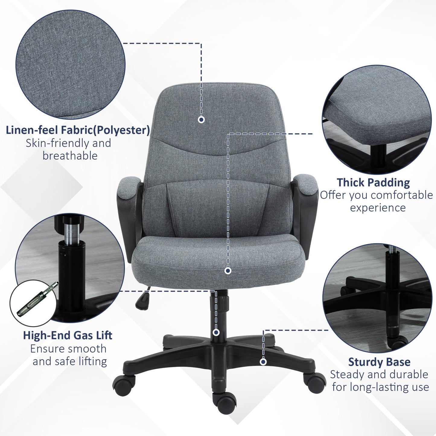 Vinsetto Office Chair with Massager Lumbar High Back Ergonomic Support Office 360° Swivel Chairs Adjustable Height Backrest Grey