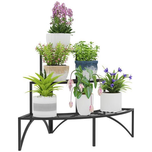 Outsunny Three-Tier Corner Metal Plants Shelves - Black
