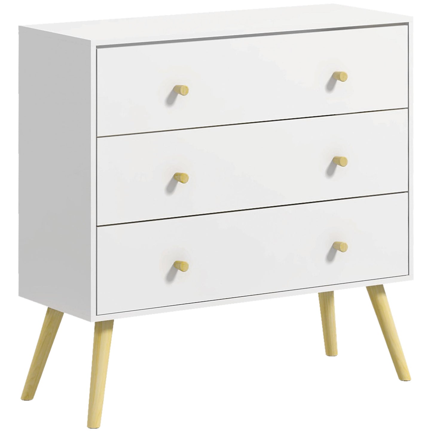 Chest of Drawers, 3-Drawer Storage Organiser Unit with Wood Legs for Bedroom, Living Room, White