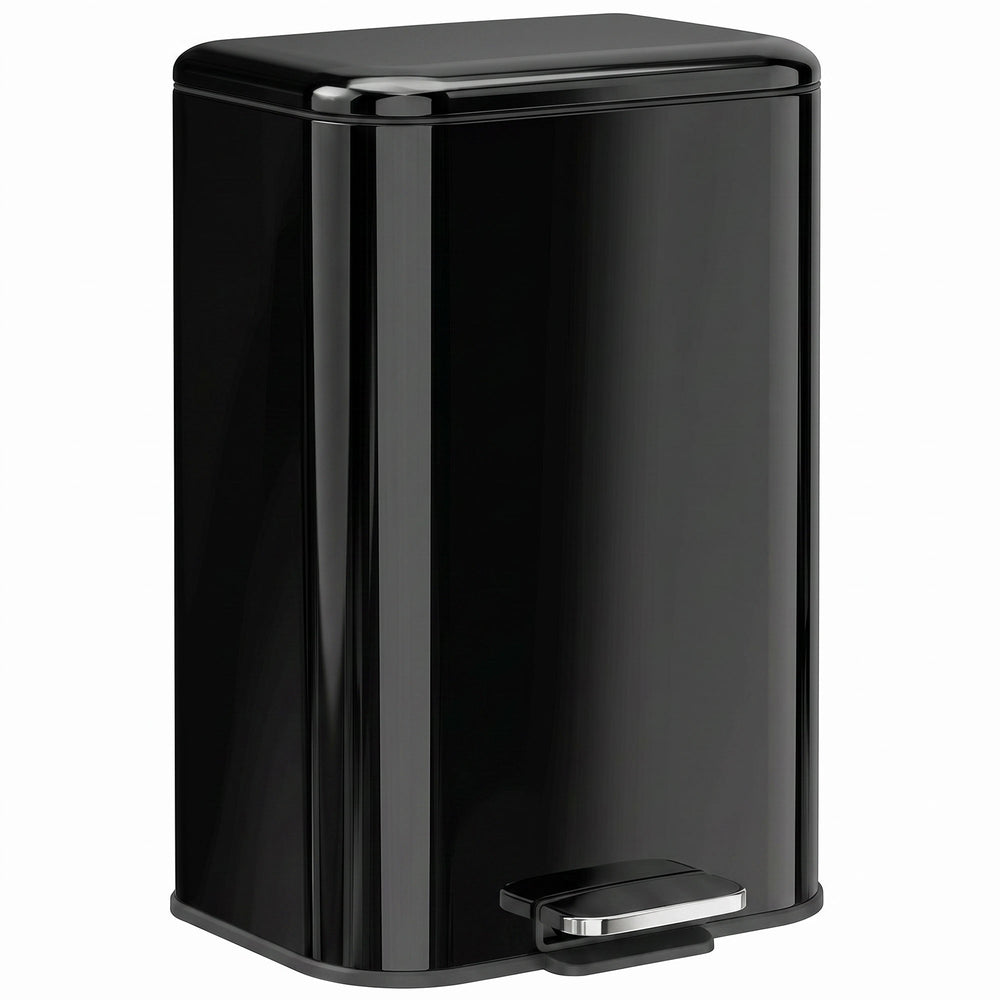 HOMCOM 20 L Kitchen Pedal Bin, Metal Rubbish Bin with Removable Inner Bucket, Soft-Close & Stay-Open Lid, High Gloss Black