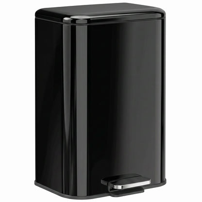 HOMCOM 20 L Kitchen Pedal Bin, Metal Rubbish Bin with Removable Inner Bucket, Soft-Close & Stay-Open Lid, High Gloss Black
