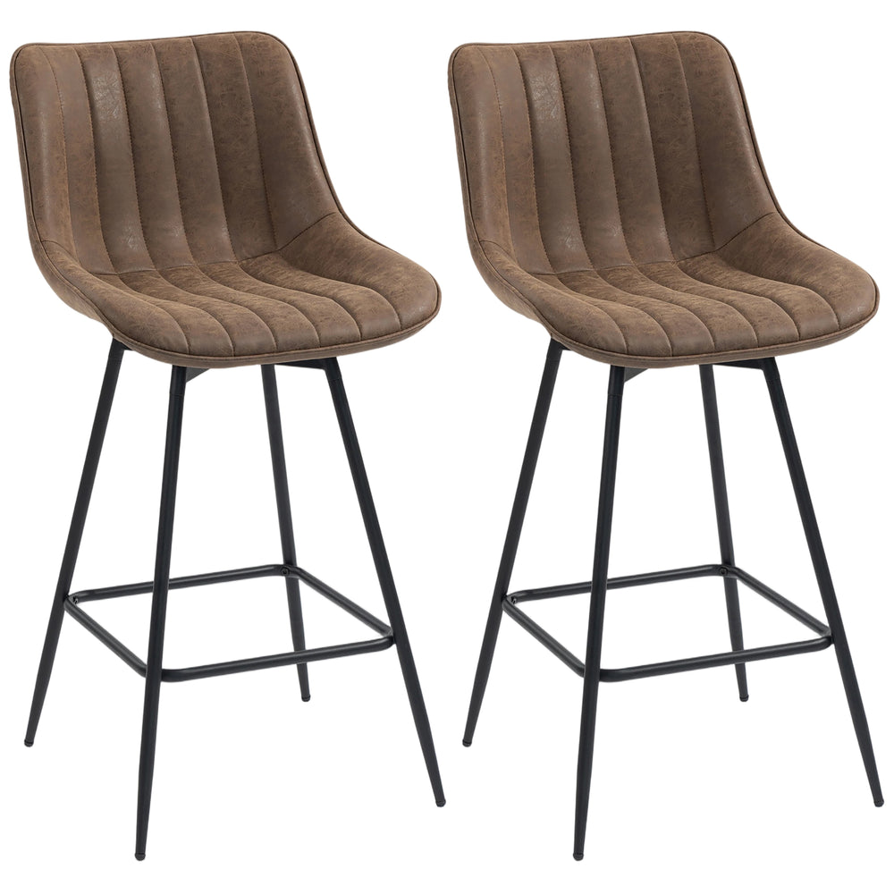 HOMCOM Set of 2 PU Leather Swivel Bar Stools - Brown