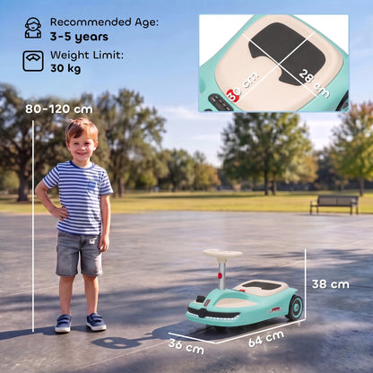 AIYAPLAY 12V Electric Wiggle Car with Pedal, Kids Electric Car with 2 Speeds, Soft Start, Music, Lights for 3-5 Years, Light Blue