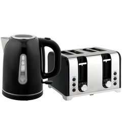 HOMCOM Kettle and Toaster Set, 1.7L 3000W Rapid Boil Jug Kettle with Otter Thermostat, Limescale Filter, 4 Slice Toaster with 7 Browning Controls, Crumb Tray, LED Strip, Black