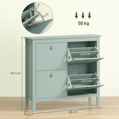 HOMCOM Modern Four-Drawer Shoe Cabinet - Green