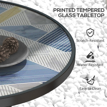 Outsunny a60 Garden Table, with Glass Printed Tabletop - Multicolour