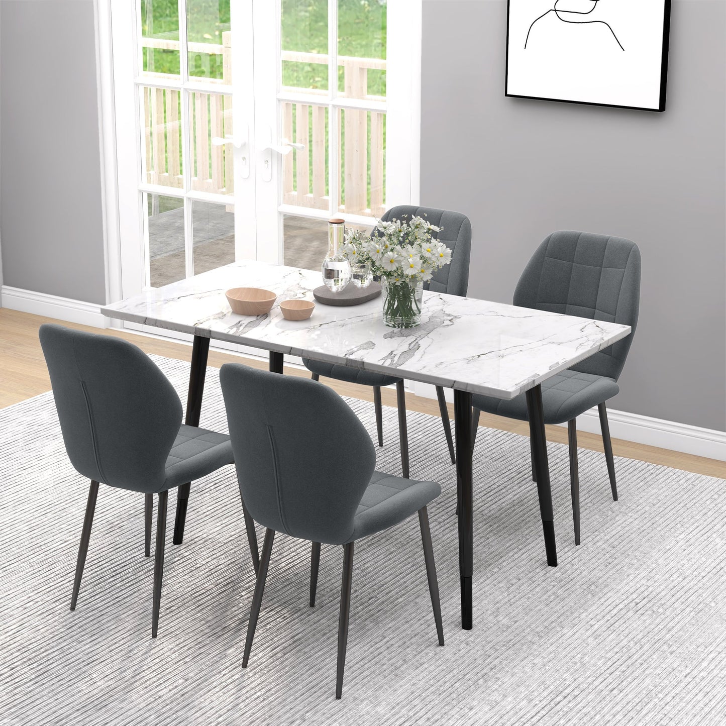 HOMCOM Set of Four Flannel Relaxed Tub Dining Chairs - Dark Grey