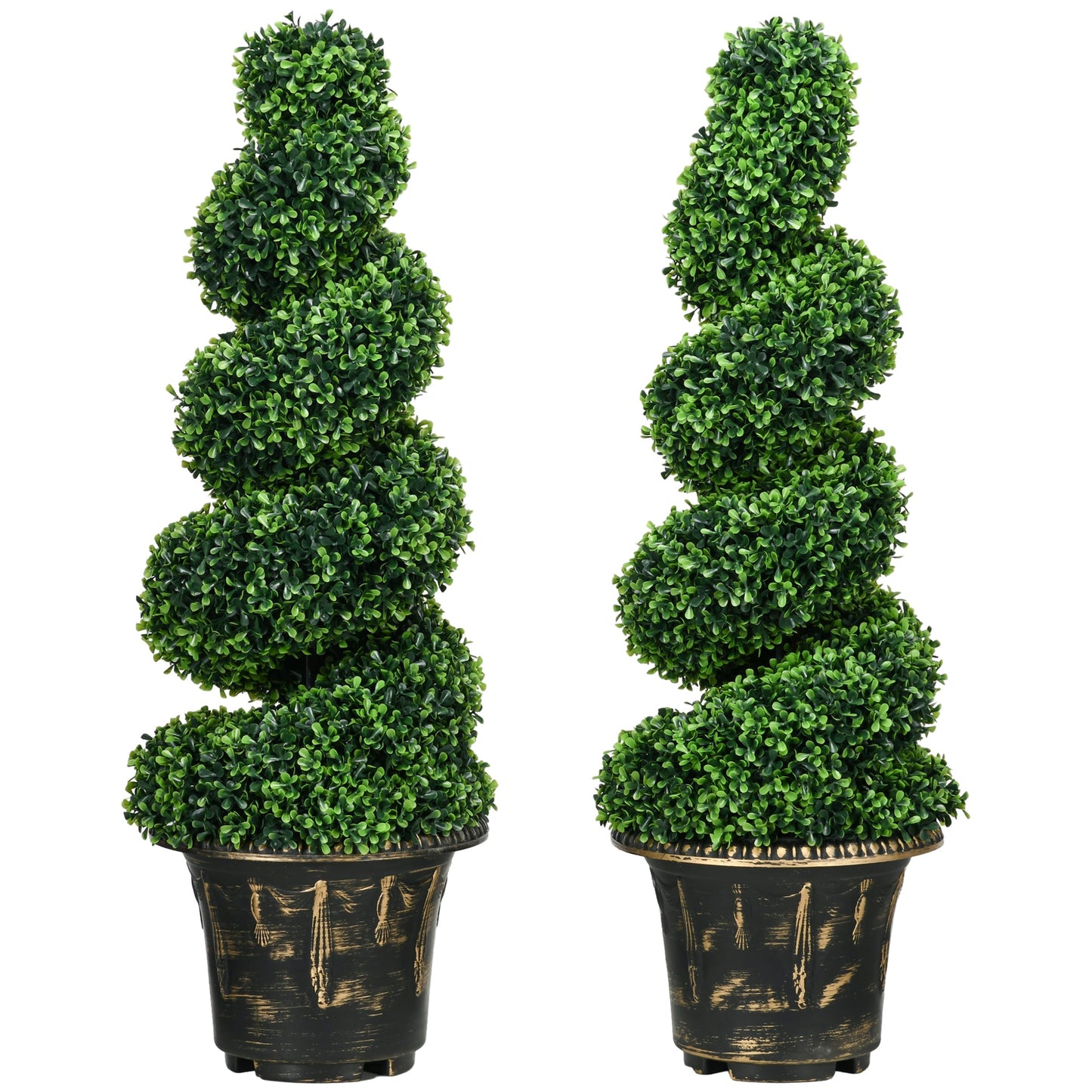 HOMCOM Set of 2 Artificial Plants, Topiary Spiral Boxwood Trees with Pot, for Home Indoor Outdoor Decor, 90cm
