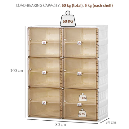 HOMCOM Plastic Shoe Storage Cabinet, Portable Cube Shoe Storage Organizer with Ten Compartments, Magnet Doors, Holds up to 20 Pairs, for Hallway, Bedroom, Entryway, White and Brown