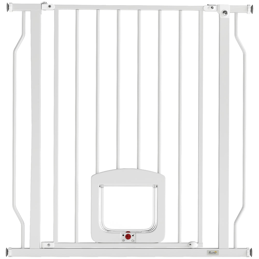 PawHut Adjustable Pet Gate with Cat Door, Pressure Fit Barrier for Doorway and Hallway, 75-85 cm, White