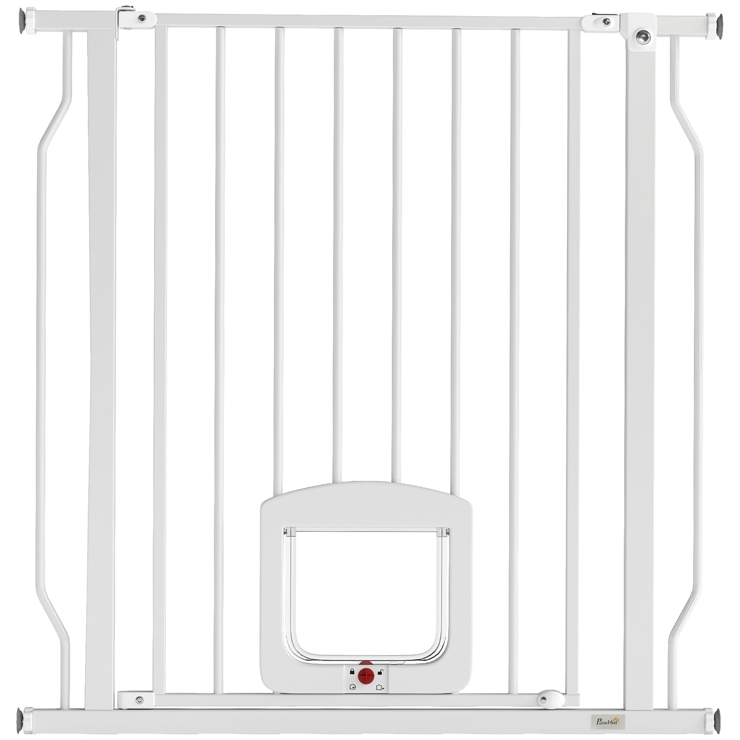 PawHut Adjustable Pet Gate with Cat Door, Pressure Fit Barrier for Doorway and Hallway, 75-85 cm, White