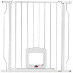 PawHut Adjustable Pet Gate with Cat Door, Pressure Fit Barrier for Doorway and Hallway, 75-85 cm, White