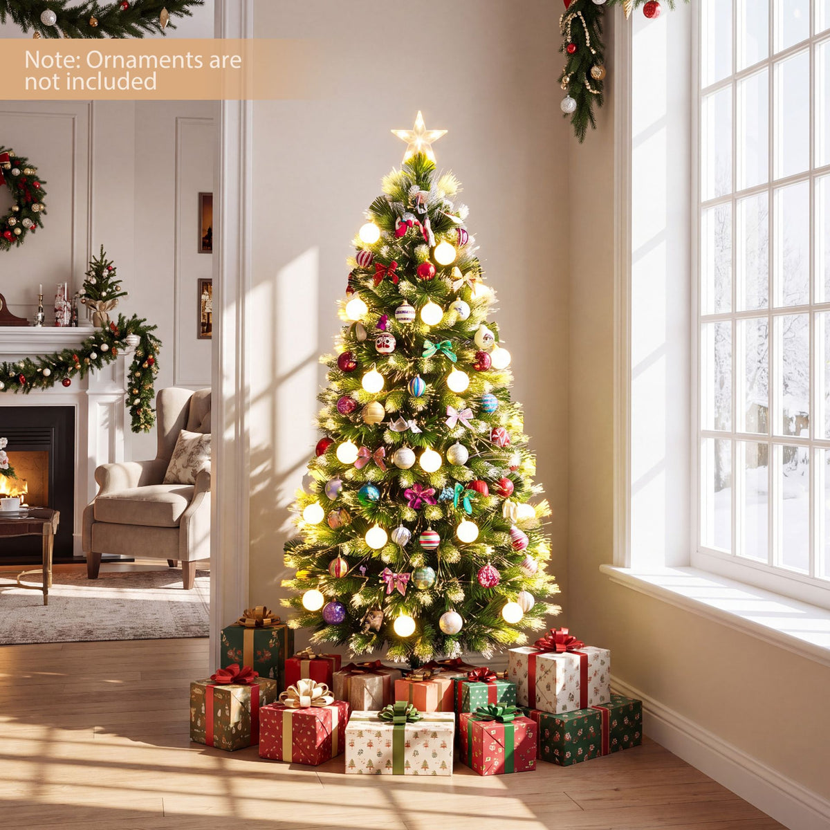 1.5m Artificial Fiber Optic Christmas Tree with Branch Tips and Warm White LED Lights Star Tree Topper