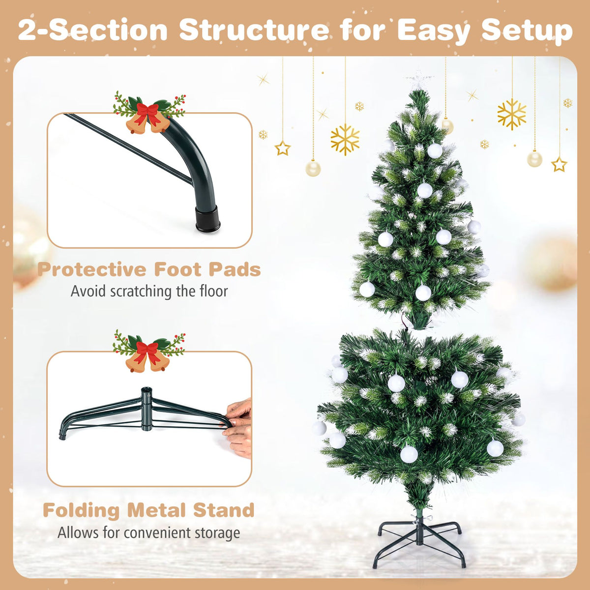 1.5m Artificial Fiber Optic Christmas Tree with Branch Tips and Warm White LED Lights Star Tree Topper