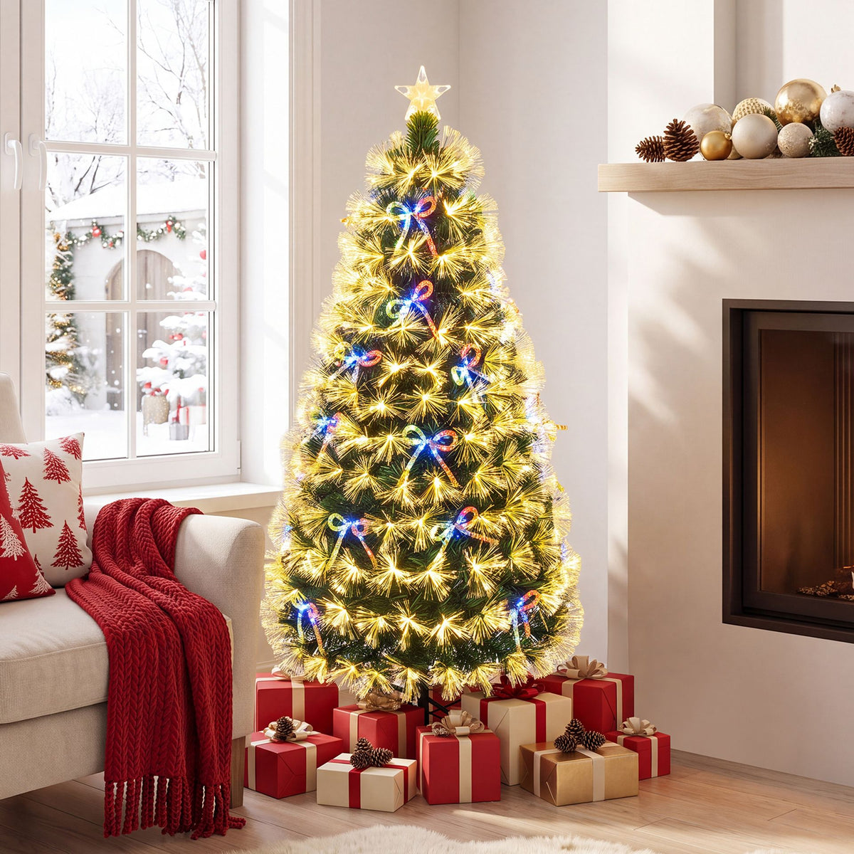 1.5m Pre-Lit Christmas Tree with Warm White Fiber Optics and Multi-Color LED Lights