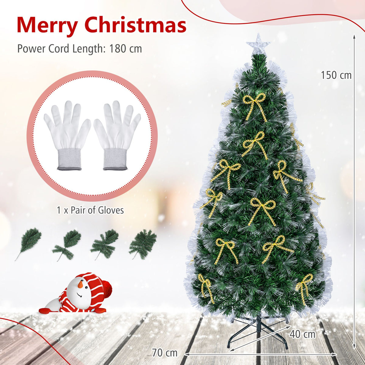 1.5m Pre-Lit Christmas Tree with Warm White Fiber Optics and Multi-Color LED Lights