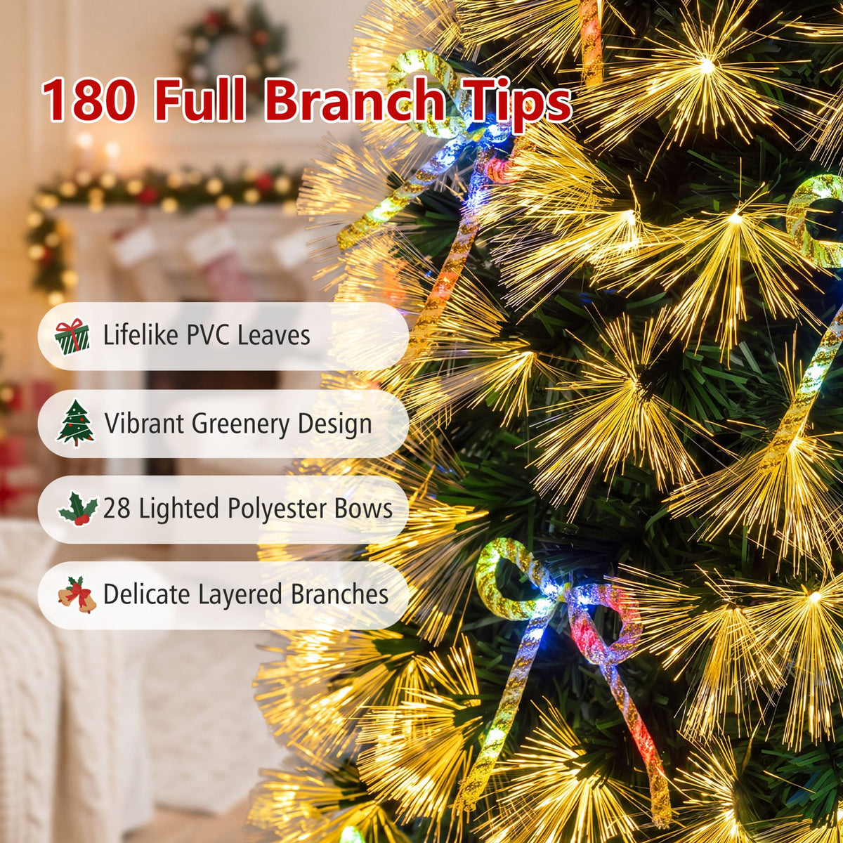 1.5m Pre-Lit Christmas Tree with Warm White Fiber Optics and Multi-Color LED Lights