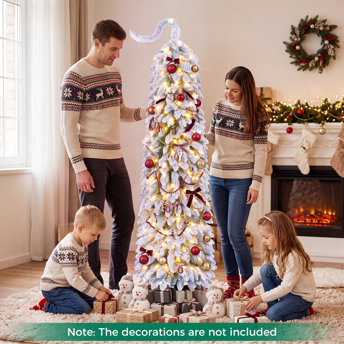 1.8 M Flocked Pencil Christmas Tree with Full Branch Tips