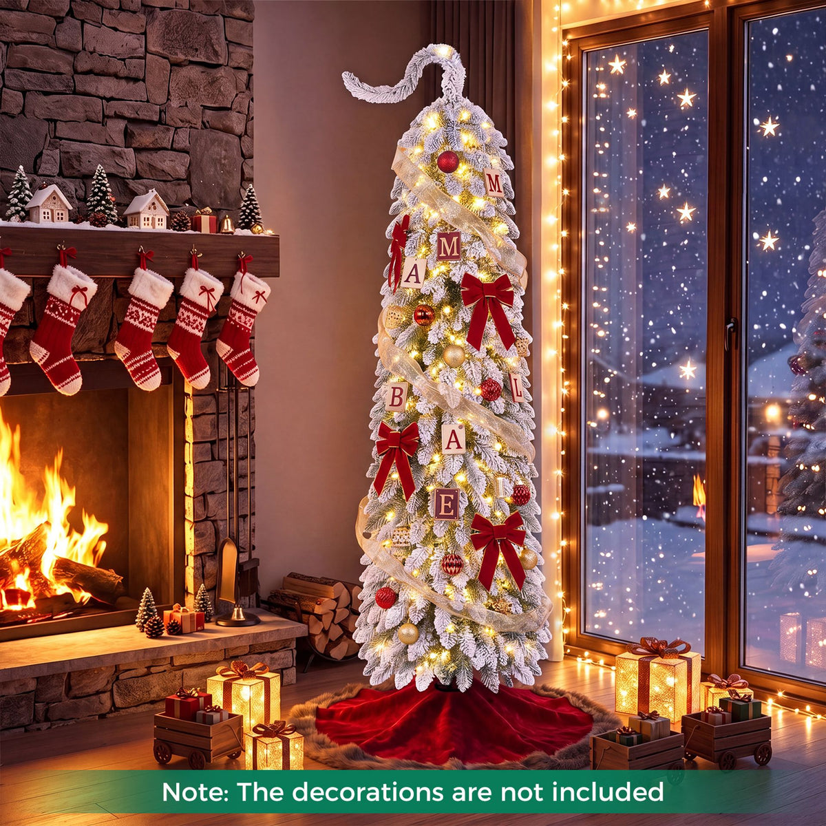 1.8 M Flocked Pencil Christmas Tree with Full Branch Tips