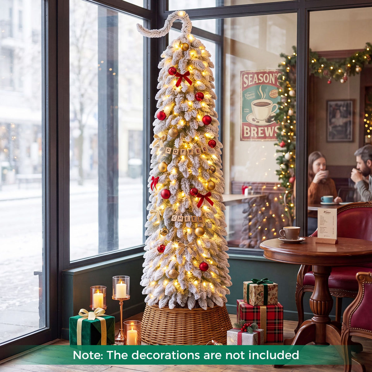 1.8 M Flocked Pencil Christmas Tree with Full Branch Tips