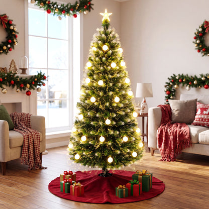 1.8m Artificial Fiber Optic Christmas Tree with Branch Tips and Warm White LED Lights Star Tree Topper