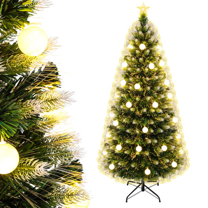 1.8m Artificial Fiber Optic Christmas Tree with Branch Tips and Warm White LED Lights Star Tree Topper
