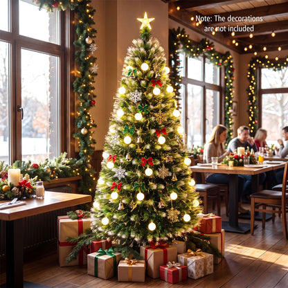 1.8m Artificial Fiber Optic Christmas Tree with Branch Tips and Warm White LED Lights Star Tree Topper