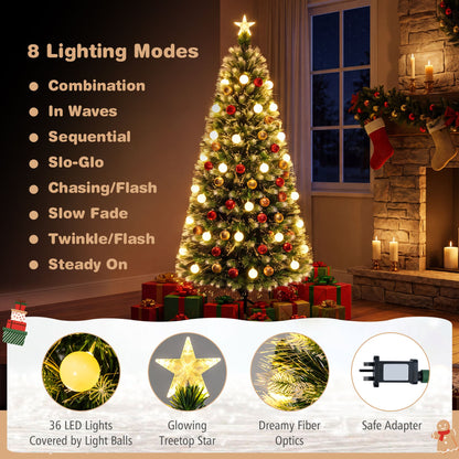 1.8m Artificial Fiber Optic Christmas Tree with Branch Tips and Warm White LED Lights Star Tree Topper
