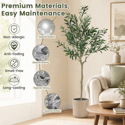 1 Piece 150 cm Artificial Olive Tree with 24 Olive Fruits and 576 Silk Leaves