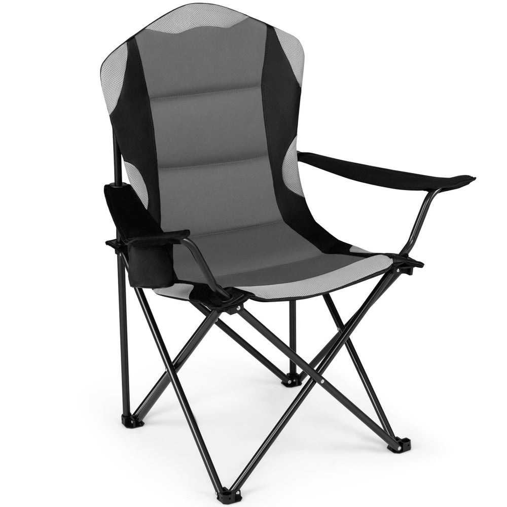 1 Pieces Folding Camping Chairs for Adults with Cup Holders-Black