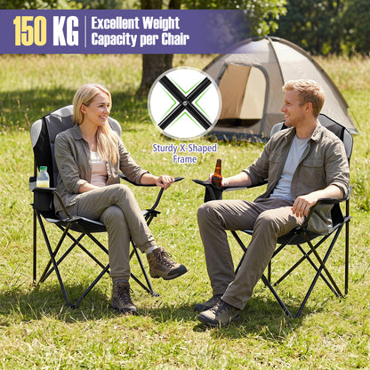 1 Pieces Folding Camping Chairs for Adults with Cup Holders-Black
