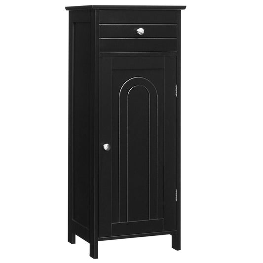 1-Door Freestanding Bathroom Storage Cabinet with Drawer and Adjustable Shelves-Black - Furniture Gold