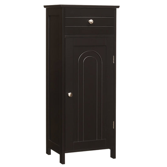 1-Door Freestanding Bathroom Storage Cabinet with Drawer and Adjustable Shelves-Coffee - Furniture Gold