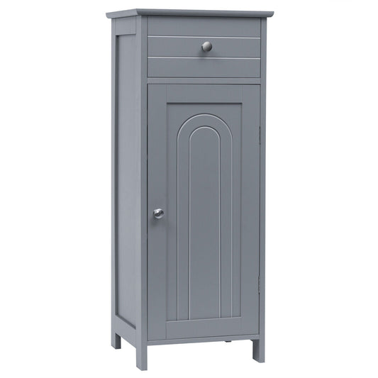 1-Door Freestanding Bathroom Storage Cabinet with Drawer and Adjustable Shelves-Grey - Furniture Gold