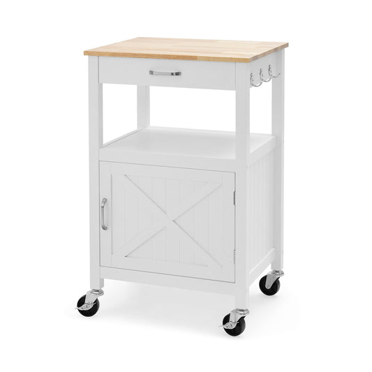1-Door Kitchen Rolling Island Cart with Storage Drawer and Shelf-White - Furniture Gold