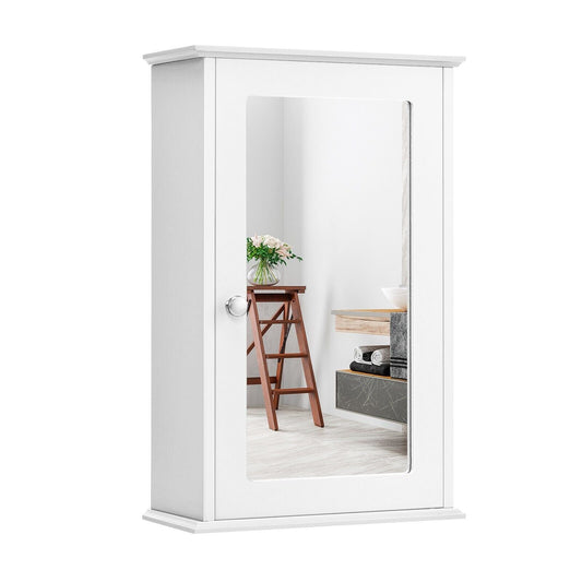 1-Door Wall-Mounted Mirrored Medicine Cabinet with Adjustable Shelf-White - Furniture Gold