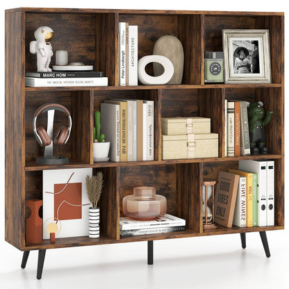 10-Cube Bookcase 120 CM Mid Century Modern Storage Organizer-Brown