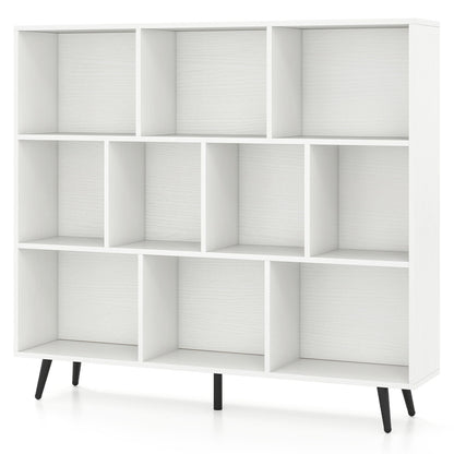 10-Cube Bookcase 120 CM Mid Century Modern Storage Organizer-White