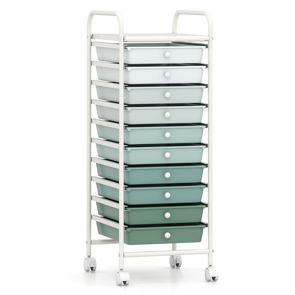 10 Drawers Mobile Storage Trolley with 4 Wheels for Beauty-Green