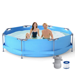 10 Feet Round Outdoor Framed Pool Set with Filter Pump