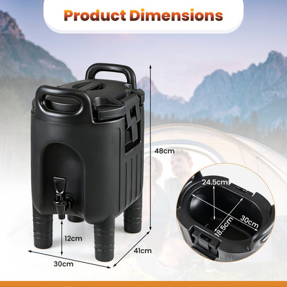 10 L Insulated Beverage Dispenser with Handles and Two-Stage Faucet-Black