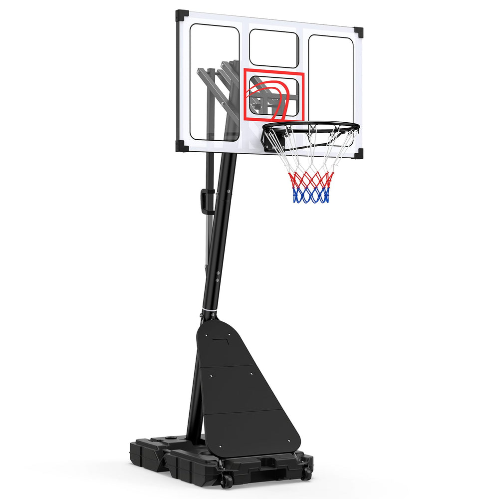 10 Levels Adjustable Basketball Goal System with Shatterproof Backboard Rebounder and Fillable Base