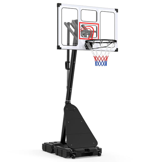 10 Levels Adjustable Basketball Goal System with Shatterproof Backboard Rebounder and Fillable Base