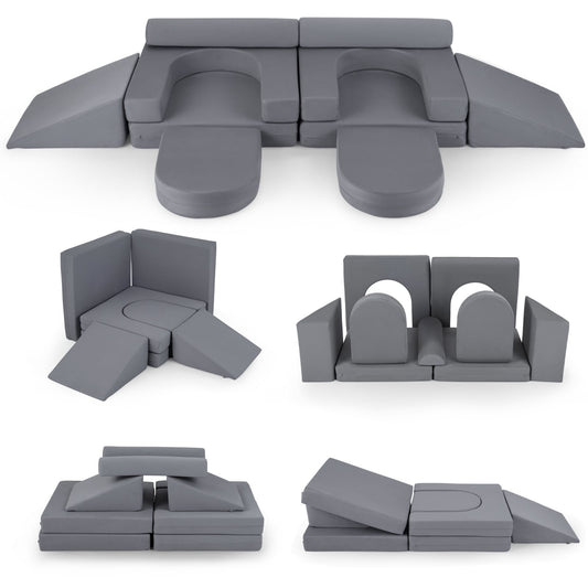 10 PCS Modular Kids Play Couch Toddler Climb and Crawl Foam Playset-Grey