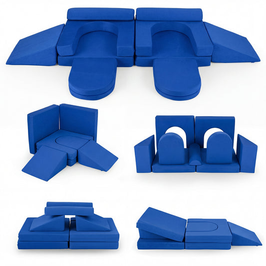10 PCS Modular Kids Play Couch Toddler Climb and Crawl Foam Playset-Navy