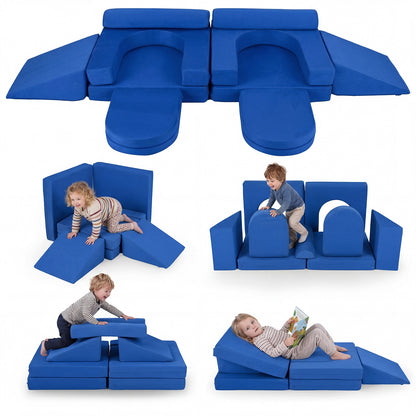 10 PCS Modular Kids Play Couch Toddler Climb and Crawl Foam Playset-Navy