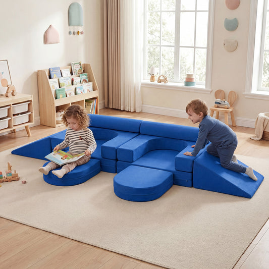 10 PCS Modular Kids Play Couch Toddler Climb and Crawl Foam Playset-Navy