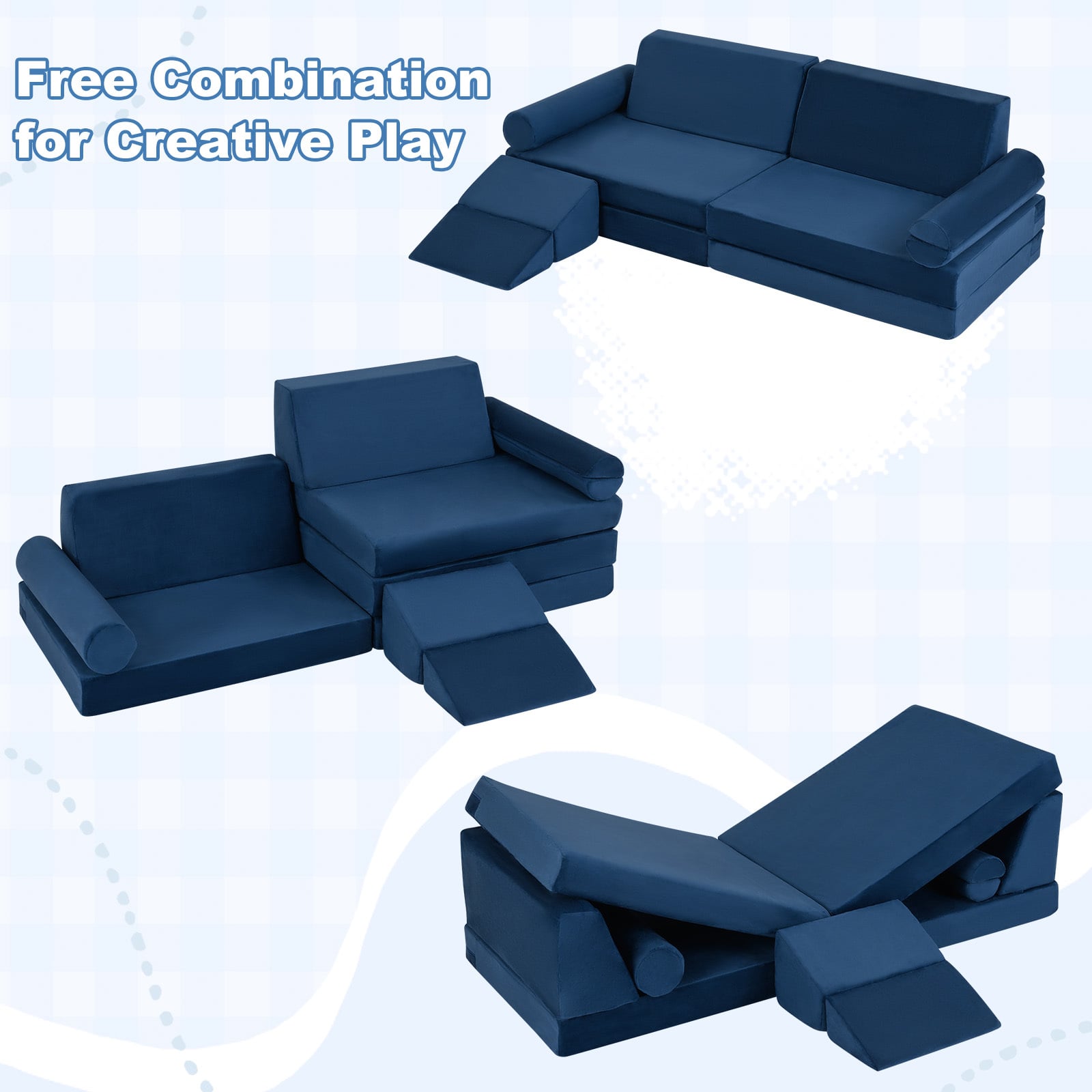 10-Piece Kids Climb and Crawl Foam Playset with Soft Crystal Velvet-Blue